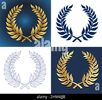 Vector graphics. Golden antique realistic vintage winner laurel wreath. Isolated Template Stock Vector