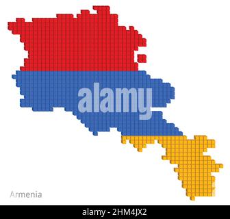 Dotted map plan vector illustration graphic small cubes geographical map of Armenia in flag colors Stock Vector