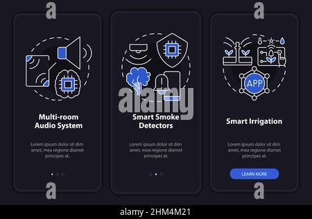 Home automation devices night mode onboarding mobile app screen Stock Vector