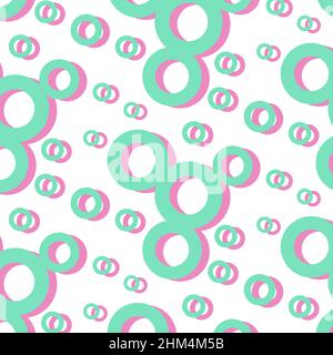 Seamless pattern of simple geometric shapes in green and pink hues. Abstract background texture. Design for banner, flyer, booklet, postcard. Vector illustration. Stock Vector