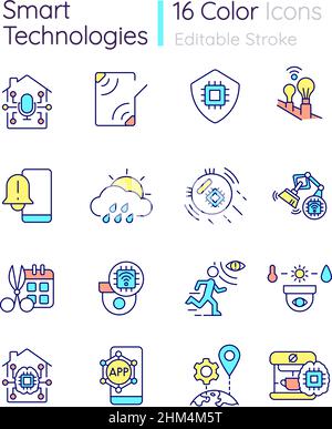 Smart technologies RGB color icons set Stock Vector