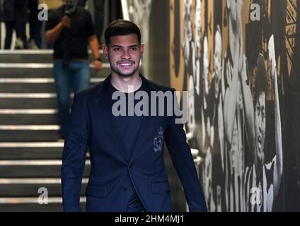 Newcastle United's new signing Bruno Guimaraes walks out of the player's tunnel following a press conference at St James' Park, Newcastle upon Tyne. Picture date Monday February 7, 2022. Stock Photo