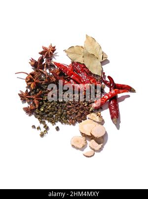 A variety of cooking spices on a white background Stock Photo