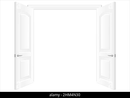 Open white double doors. Background in vector graphic. White wall Stock Vector