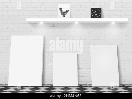 A set of modern vector paintings in the interior. The loft-style. Subframes with a blank canvas. Mocap for interior print Stock Vector