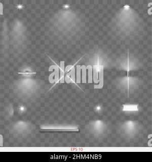 Set of different modern lamps with transparent shoulders and shadows. Vector graphics Stock Vector