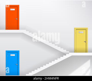 Interior bright white room with stairs and doors. Vector graphics Stock Vector