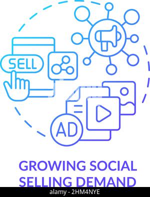 Growing social selling demand blue gradient concept icon Stock Vector