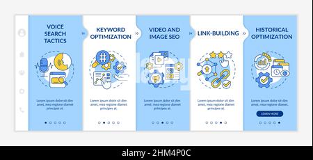 SEO marketing trends blue and white onboarding template Stock Vector