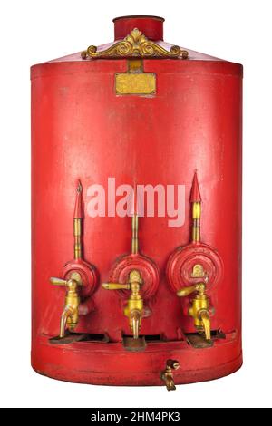 Vintage red barrel with three taps isolated on a white background Stock Photo
