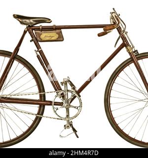 Retro styled image of an old restored racing bicycle isolated on a white background Stock Photo