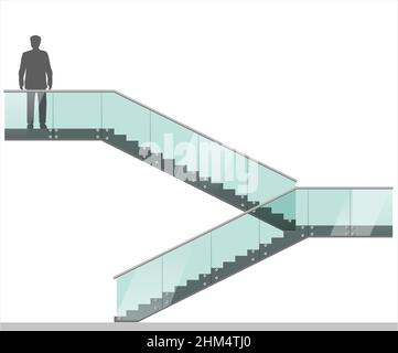 Modern staircase with glass railings. Vector graphics Stock Vector