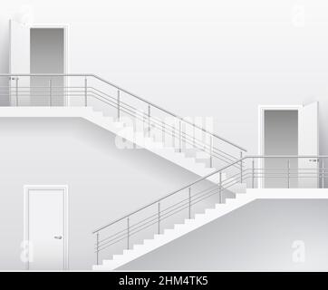 Interior bright white room with stairs and doors. Vector graphics Stock Vector