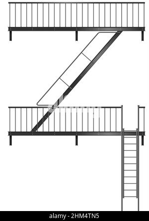 Drawing of a fire escape for the facade. Evacuation from the balconies. Building element and safety Stock Vector