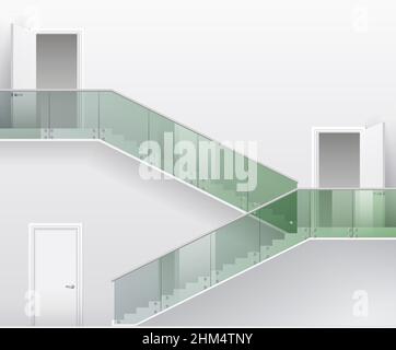 Interior bright white room with stairs and doors. Vector graphics Stock Vector