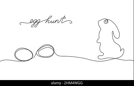 Easter day design. Continuous One Line egg hunt. Vector illustration for poster, card, banner and other. Stock Vector