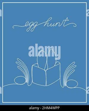 Easter day design. Continuous One Line Egg hunt. Vector illustration for poster, card, banner and other. Stock Vector