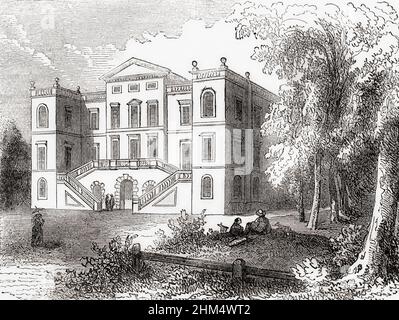 Pope's villa, residence of Alexander Pope at Twickenham, London, England, seen here in the 19th century.  Alexander Pope, 1688 –1744. English poet, translator, and satirist of the Augustan period. From Cassell's Illustrated History of England, published c.1890. Stock Photo