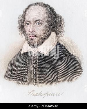 William Shakespeare, 1564-1616. English poet, playwright, dramatist and actor. Engraved by J.W.Cook. Stock Photo