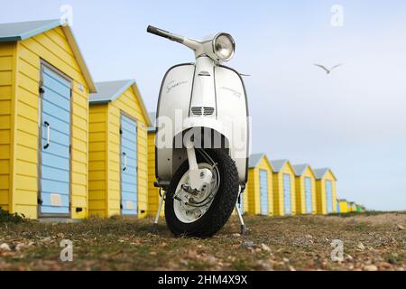 Innocenti Lambretta LI150cc Series III scooter, 1964 model,  Littlehampton Beach Huts. Factory standard restoration. Stock Photo