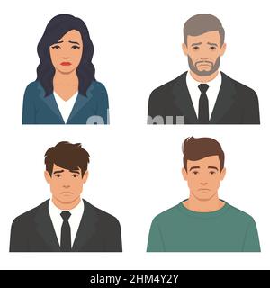 Set of people expressing facial emotions. Human faces with sad facial expressions. Human faces showing sad Stock Vector