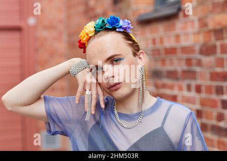 Portrait of man wearing headband Stock Photo
