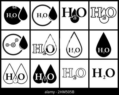 H2o icon. H2o water symbol design. Simple Vector illustration set isolated on white background. Stock Vector