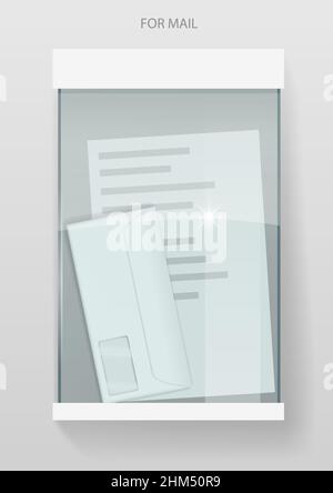 Glass modern mailbox with envelopes and letters. Transparent glass. Vector graphics. Stock Vector