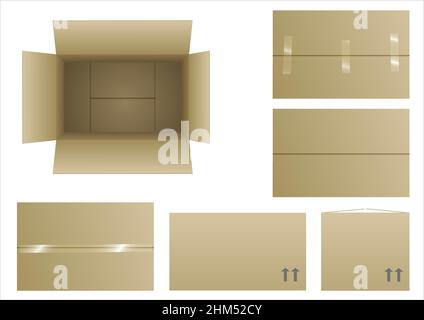 Set of cardboard boxes open and closed. Vector graphics Stock Vector