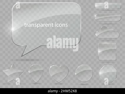 A set of glass icons or geometric shapes on a blue background. Vector graphics with the effect of transparency. Stock Vector