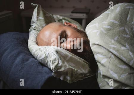 View of sleeping man Stock Photo