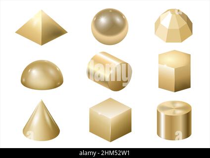 Set of different gold metal shapes and forms. Vector graphics Stock Vector