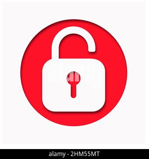 Opened lock. Unlock icon for website. Paper cut style padlock icon with shadow. Security concept. Vector illustration. Stock Vector