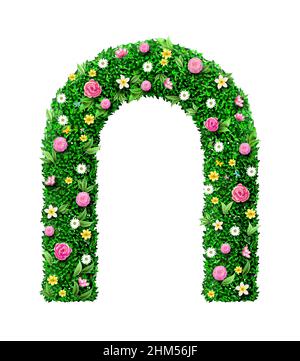 Vector graphics. Decorative green wedding arch made of flowers. Garden architecture. Entrance to the park or gate, wicket Stock Vector