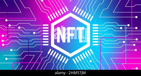NFT non fungible token High tech technology banner Stock Vector