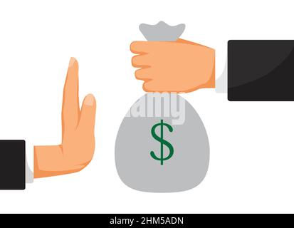 Stop Bribery and Corruption man give cash other person refuse money. vector illustration Stock Vector