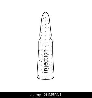 Hand drawn vector illustration of injection ampoule in doodle style. Cute illustration of medicial ampoule on white background Stock Vector
