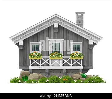 Traditional Finnish Scandinavian wooden house. Stock Vector