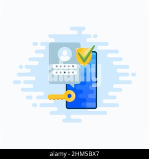 Two factor autentication security illustration. Login confirmation notification with password code message. Smartphone, mobile phone app account Stock Vector