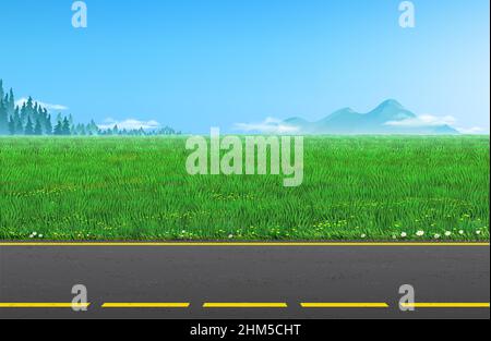 Landscape with a green field and road day Stock Vector