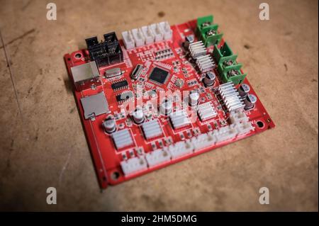 3D printer chips on table Stock Photo
