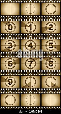Countdown markers. Old film movie timer count Stock Vector