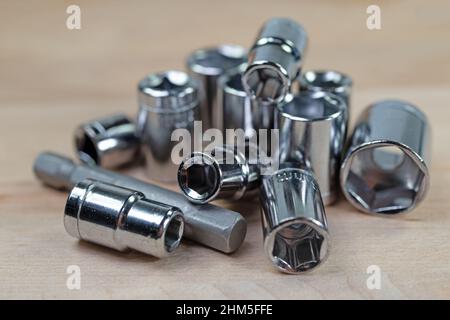 Socket wrenches, sockets, tools close-up Stock Photo