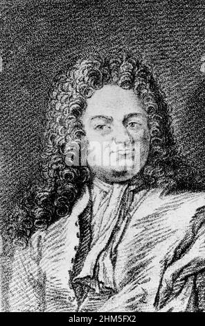 Portrait of Christian Wolff or Wolf or Wolfius (1679-1754) - Engraving, 19th century Stock Photo