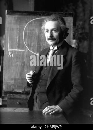 The genius Albert Einstein (1879-1955) during a lecture in Vienna in 1921 Photo by F Schmutzer. Stock Photo