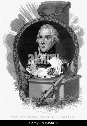 Portrait of Charles, Archduke of Austria (1771-1847) - Historical engraving Stock Photo