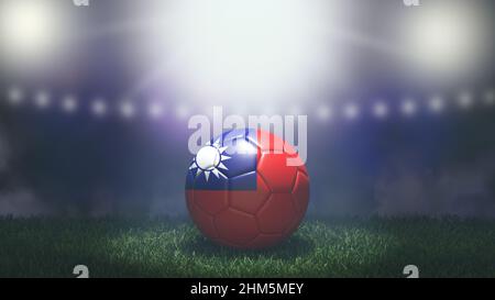 Soccer ball in flag colors on a bright blurred stadium background. Taiwan. 3D image Stock Photo