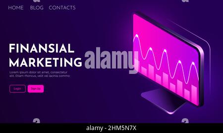 Business strategy and planning. Data analysis and investment. Business success. Computer with infographic elements. Design for presentation. Vector illustration Stock Vector