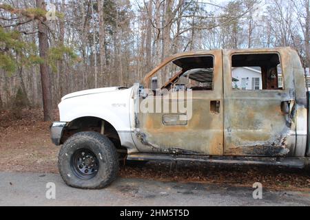 Burned out totaled pickup truck Stock Photo