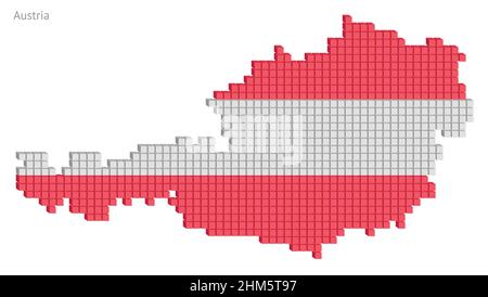 Dotted map plan vector illustration graphic small cubes geographical map of Austria in flag colors Stock Vector